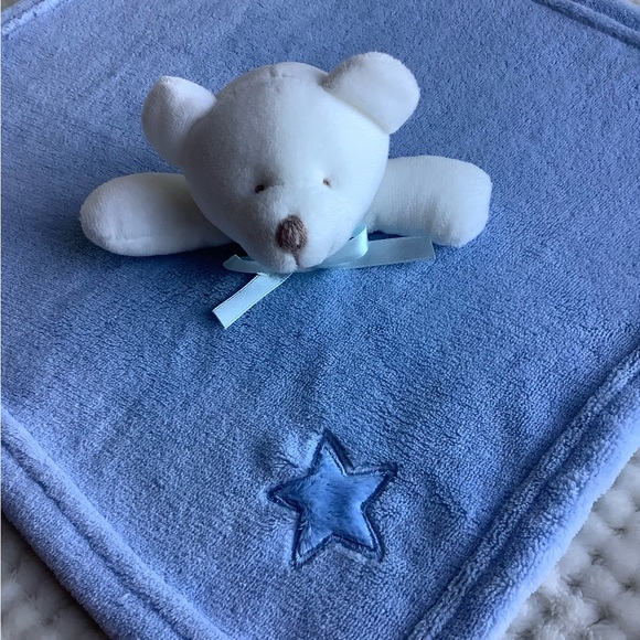 Unbranded Blue Lovey w Star and White Plush Bear Security Blanket Toy - Picture 2 of 11